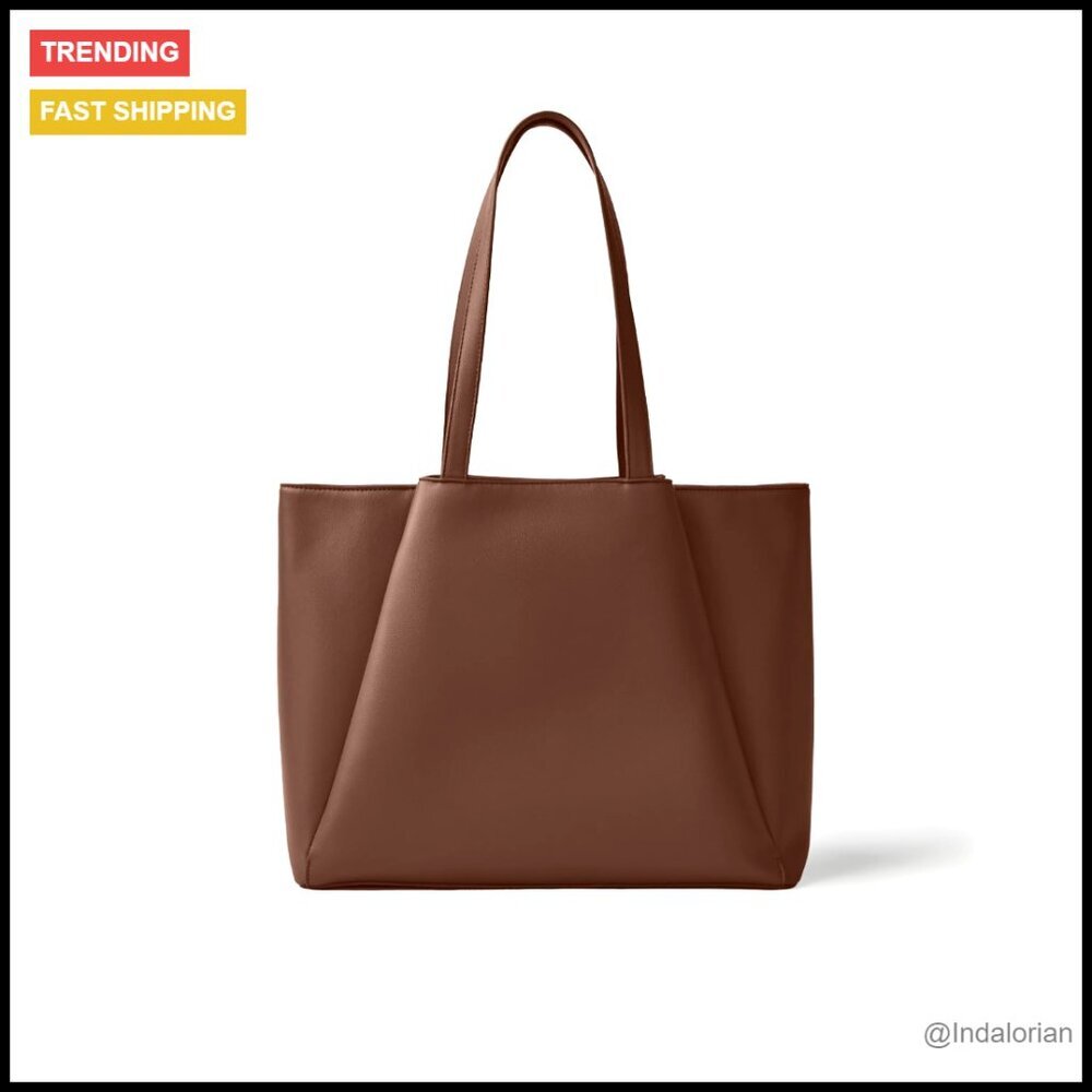 Large PU Leather Tote Bag with Laptop Compartment Chic Work Briefcase
